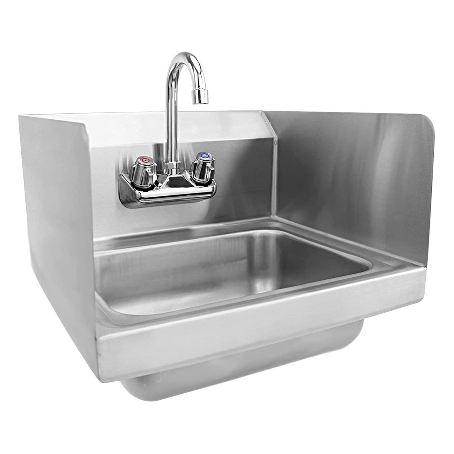 AmGood Stainless Steel Wall Mount Hand Sink with Faucet | Commercial Hand Washing Basin For Restaurant, Kitchen | NSF. (12" x 12" with Sidesplash)
