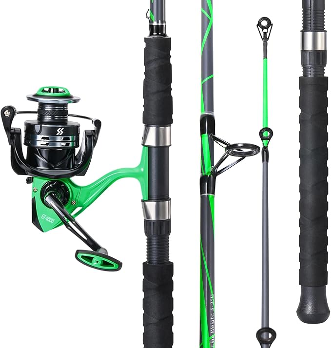 Sougayilang Progressive Glass Fishing Rods Combo with Spinning Reel Strong 100% Phenolic Glass Blanks 2Pcs Pole-7'0" with ...
