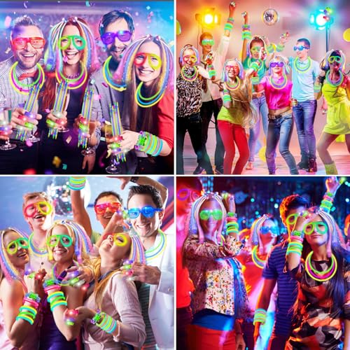 OLUPP Glow in the Dark Party Supplies, 264 PCS Light Up Party Favors with LED Glasses,Glow Sticks,Finger Lights,LED Hair C...