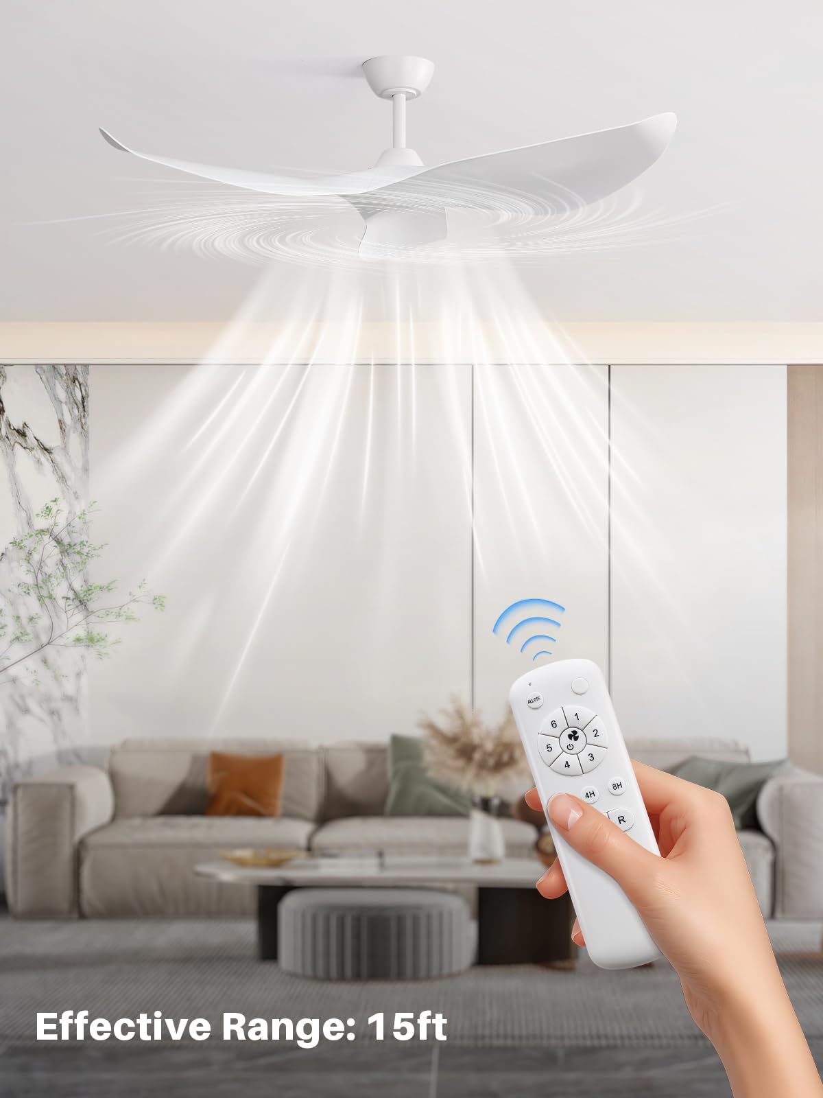 Sofucor 52 Inch Ceiling Fan No Light, Modern Ceiling Fan with Remote Control, Quiet Reversible DC Motor, 6-Speed Noiseless Indoor Ceiling Fan for Bedroom Living Room Covered Patio Porch