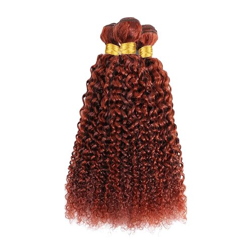 P33/350 Bundles Ombre Ginger Brown Kinky Curly Human Hair Bundle Two Tone Color 33 Auburn Mixed With Orange Bundle Highlight Copper 3 Bundles 16 18 20 Inch