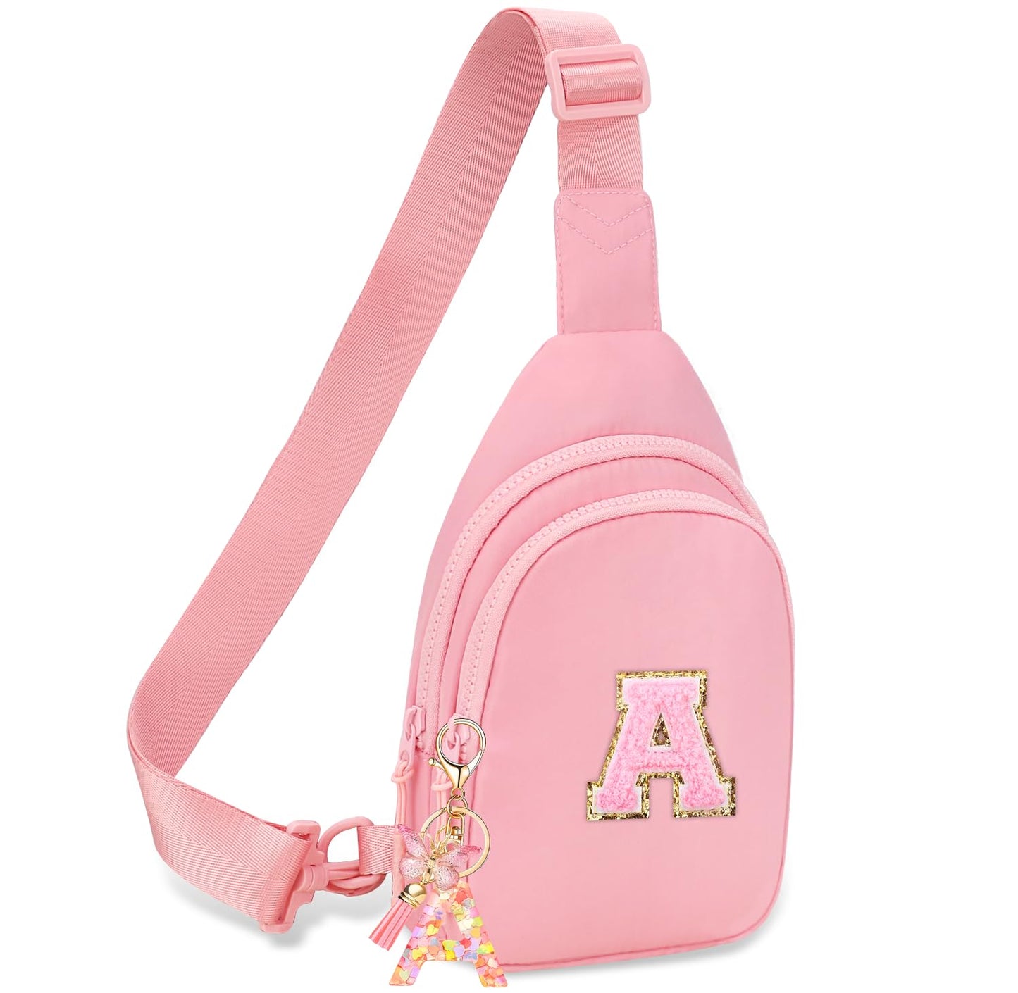 Birthday Gifts for for Girls Women- Personalized Initial Sling Bag Cross Body Bag Fashion Waist Packs Trendy Travel Fanny Pack with Initial Letter Patch Cute Stuff A
