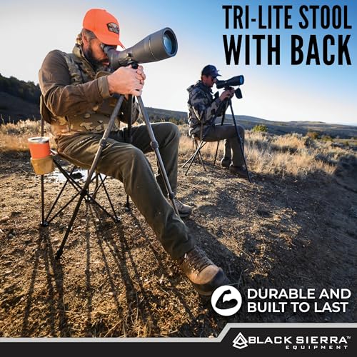 Black Sierra XL Trip-Lite Hunting Stool w/Backrest, Lightweight Portable Fishing Chair w/Cupholder and Carry Strap, Suppor...