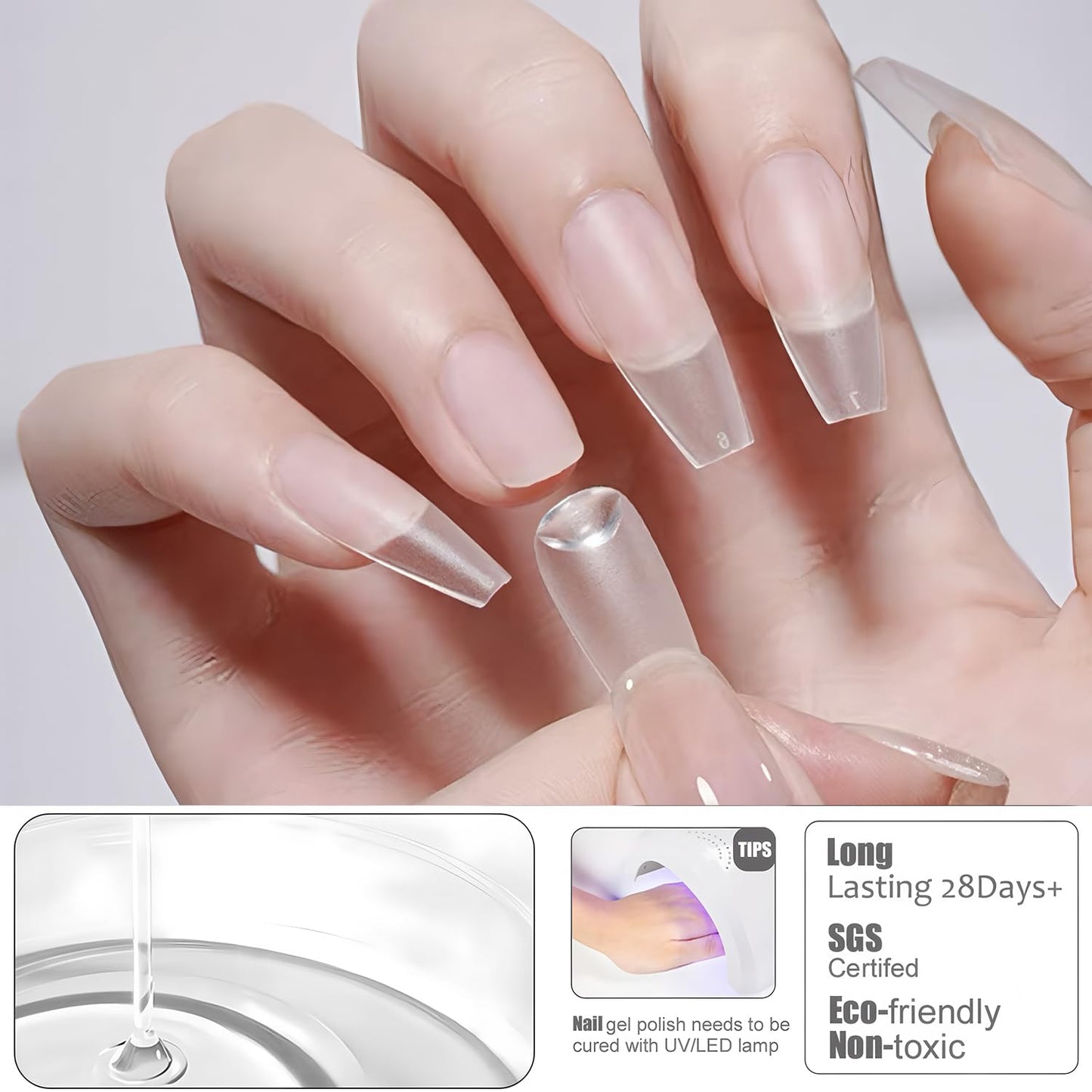 Vishine 2 Pcs 16ml Nail Glue Gel for Nail Tips Long Lasting Extension Glue for Clear Nail Tips and Clear Press On Nails,Brush On