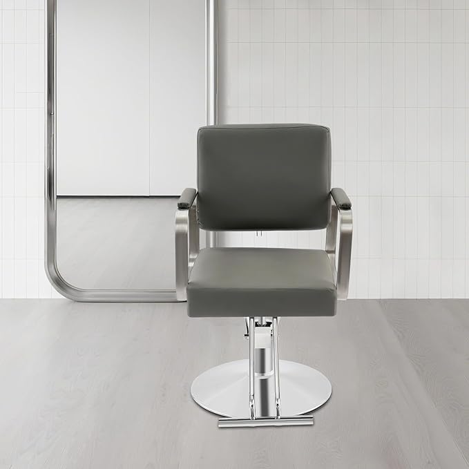 Barber Salon Chair, Hair Salon Chair for Hair Stylist for Barbershop Home Height Adjustable & 360° Swivel Styling Barber Chairs Spa Beauty Equipment, Max Load Weight 440Lbs (Grey+Silver)