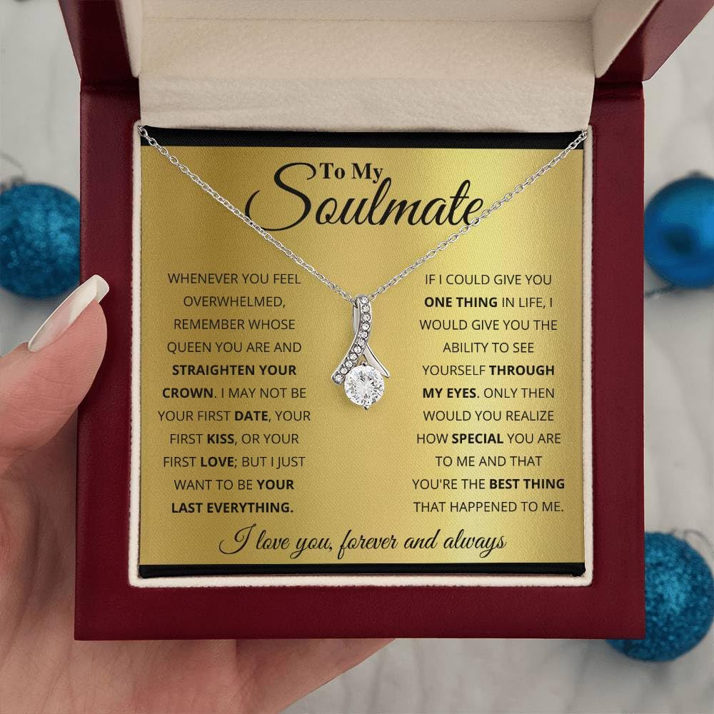 Birthday Gifts for Wife from Husband | Soulmate Necklace with Heartfelt Message Card & Gift Box | Anniversary, Birthday, Christmas or Valentine’s Day Gift for Girlfriend, Fiancée, or Future Wife