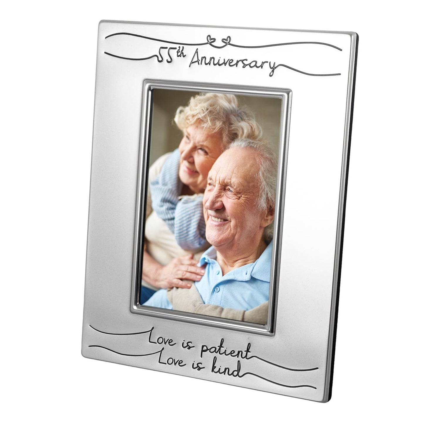 Haysom Interiors Beautiful Two Tone Silver Plated 55th Anniversary 4" x 6" Picture Frame with Black Velvet | Unique and Thoughtful Gift Idea