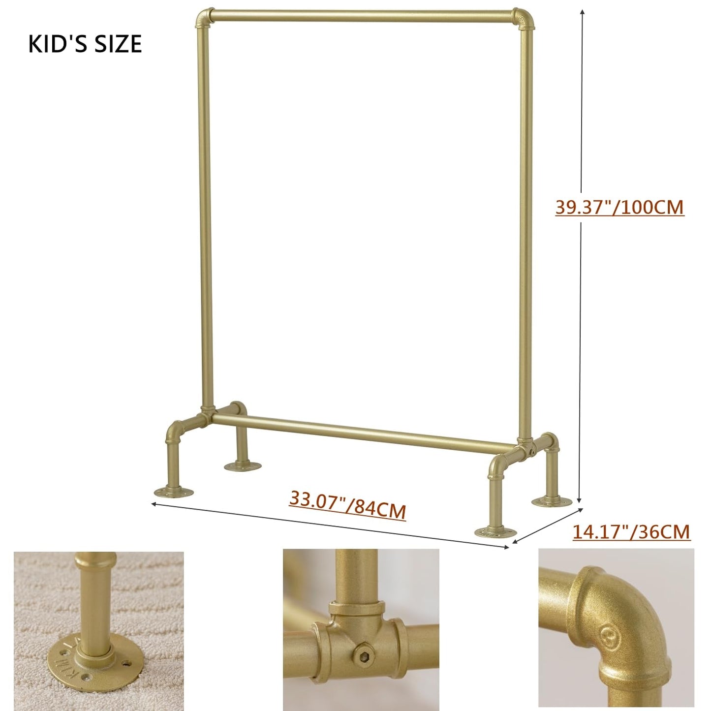 DOFURNILIM Kids Pipes Dress up Racks, Kids Clothing Racks, Child Garment Racks, Hanging Clothes Rod Storage Shelf Organizers Shelves Shelving, Gold Metal