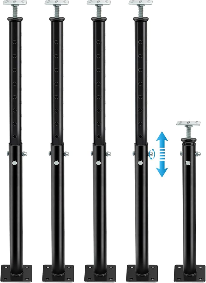 Yaocom 1 Pack Winter Adjustable Floor Jack Post Basement House Floor Jack Steel Support Jacks Post Pole for Porch Roof Deck Heavy Load Areas, 23.23"-43.31" Adjustable Height, Black