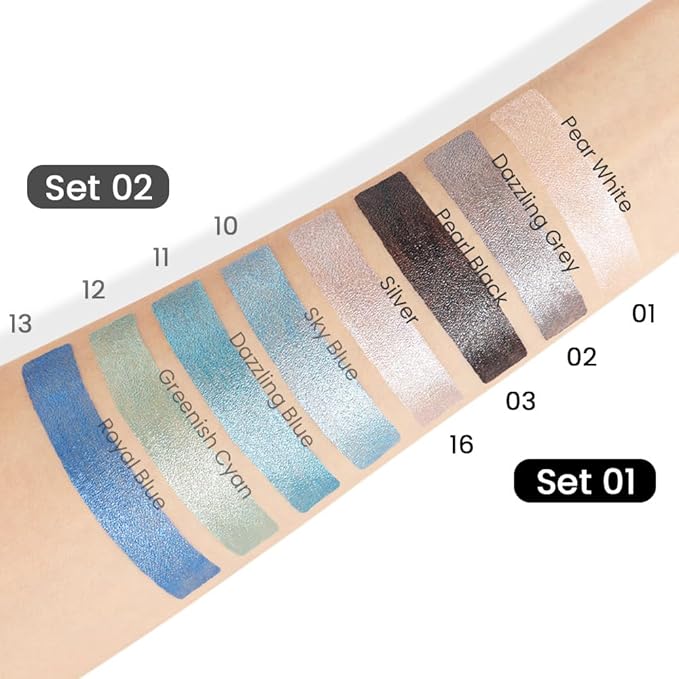 Kaely 4Pcs Metallic Shimmer Smoky Eye Shadow Sticks, Pearl White Dazzling Grey Gray Pearl Black Silver, Smokey Eyeliner Pencil Eyeshadow Palette Goth Halloween Makeup, Eye Brightener Stick for Women