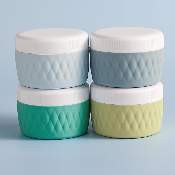 Travel Containers for Toiletries, Silicone Cream Jars BPA-Free, TSA Approved 2oz Travel Size Containers, Leak-proof Silicone Jars with Lid for Cosmetic Face Hand Body Cream (4 Pack)