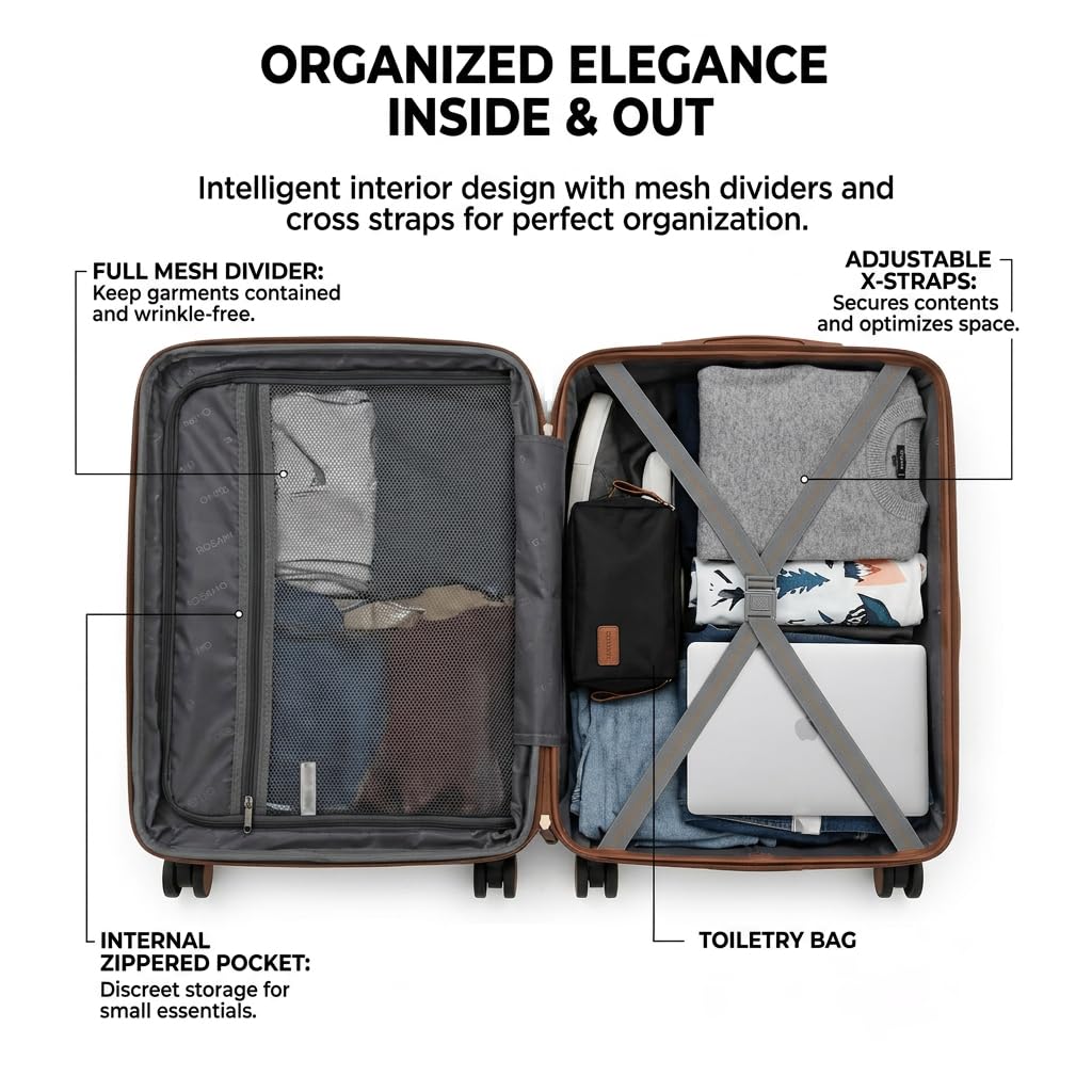 Rosamo 5 Piece Luggage Set Expandable Hardside, 20/24/28in Suitcases with Matching Travel Bags, 22x14x9 Airline Approved Carry On, TSA Lock, Spinner Wheels, ABS+PC
