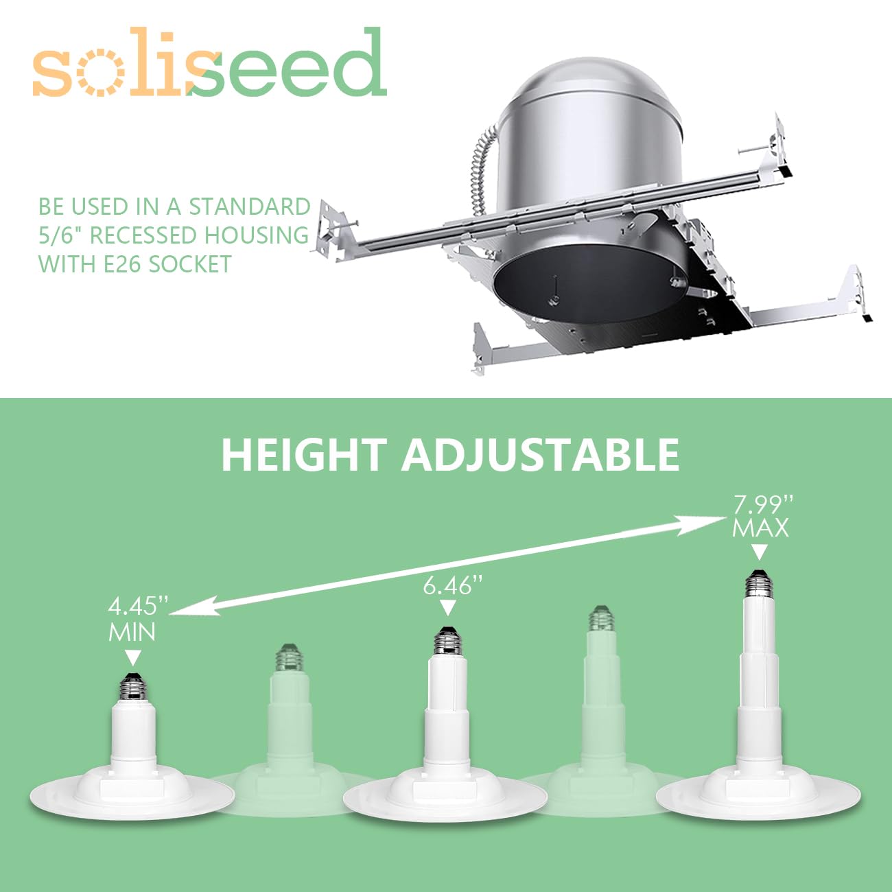 Soliseed 12 Pack 5/6 Inch LED Can Lights Retrofit Recessed Lighting,ETL Damp Rated Adjustable Retrofit Downlight,12W=60W,5000K Daylight,800LM, Dimmable,Easy Install,Bevel Trim,E26