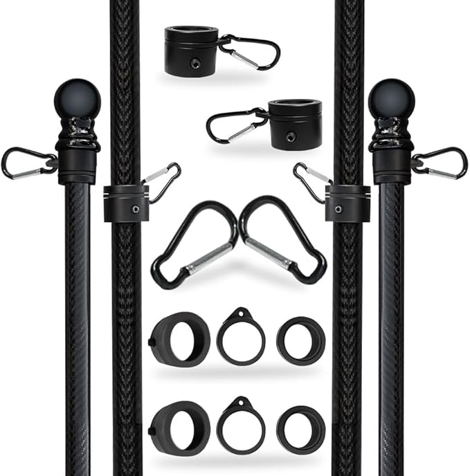 Pack 2 - FFN 5’ Foot Premium Tangle-Free Carbon-Fiber Flag Pole with 2 Flag Rings, Ideal for Trucks, Vehicles, or SUVs, Pe...