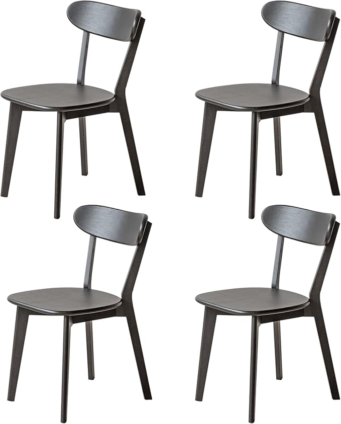 Grewood 100% Solid Oak Wood Dining Chairs,Mid Century Modern Dining Chairs with Rounded Backrest,Kitchen,Dining Room Chairs Set of 1/2/4 (4, Black Color)