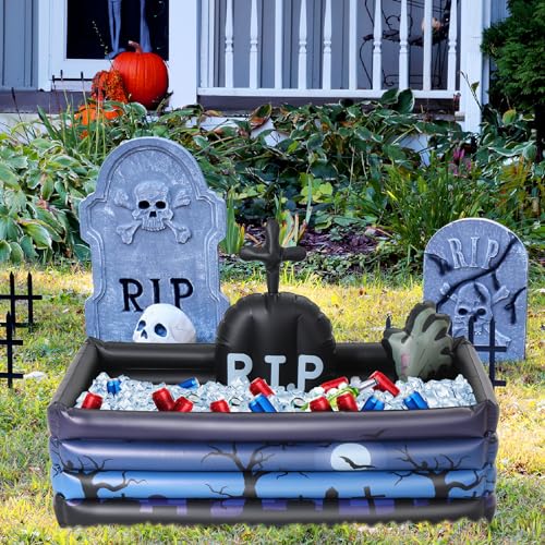 Liliful 1 Pack Inflatable Graveyard Halloween Drink Cooler Party Beverage Holder Zombie Arm Inflatable Cooler Drink Holder...