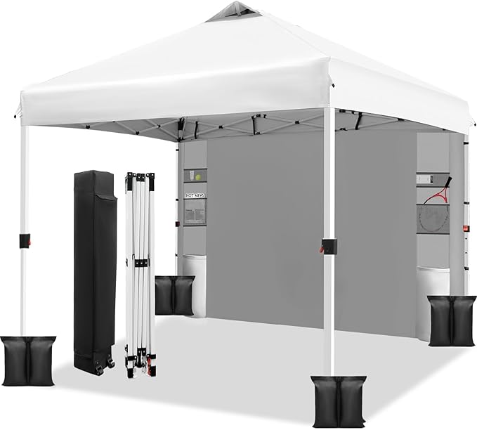 WEIZE 10x10 Pop Up Canopy Tent,One-Button Push Setup,Pop Up Tent with 1 Sidewall and 6 Pockets,Adjustable Height Instant P...