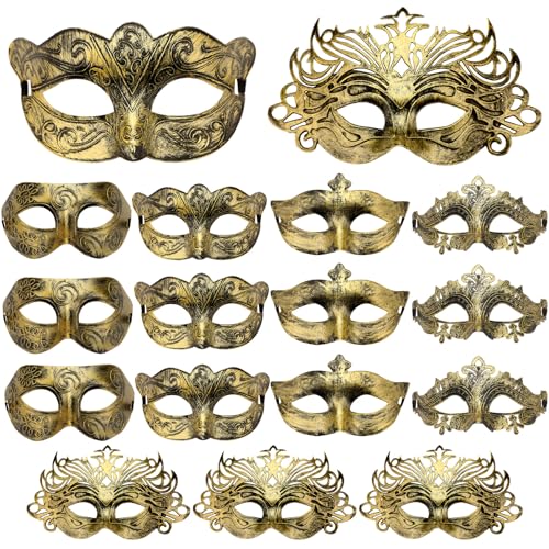 Yunsailing 15 Pcs Masquerade Masks Venetian Antique Masks with Strap for Women Men Carnival Prom Party
