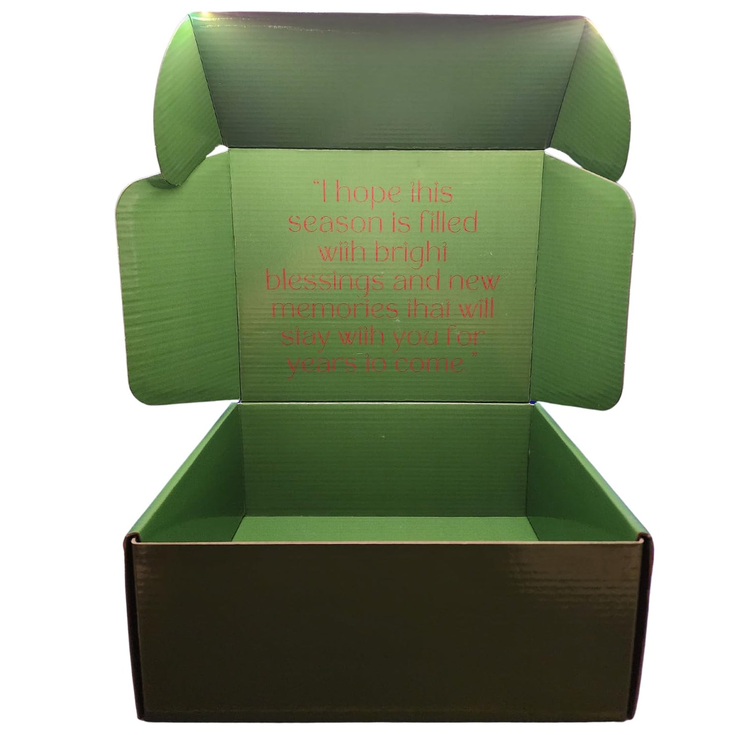 House 92 Luxury Christmas Boxes Set - 5 Pack Green Fancy Box With Red Lace, 9.8 X 7.9 X 3.9 Inches, Strong And Resistant Christmas Gift Boxes With Lids, Beautiful Gift Packaging