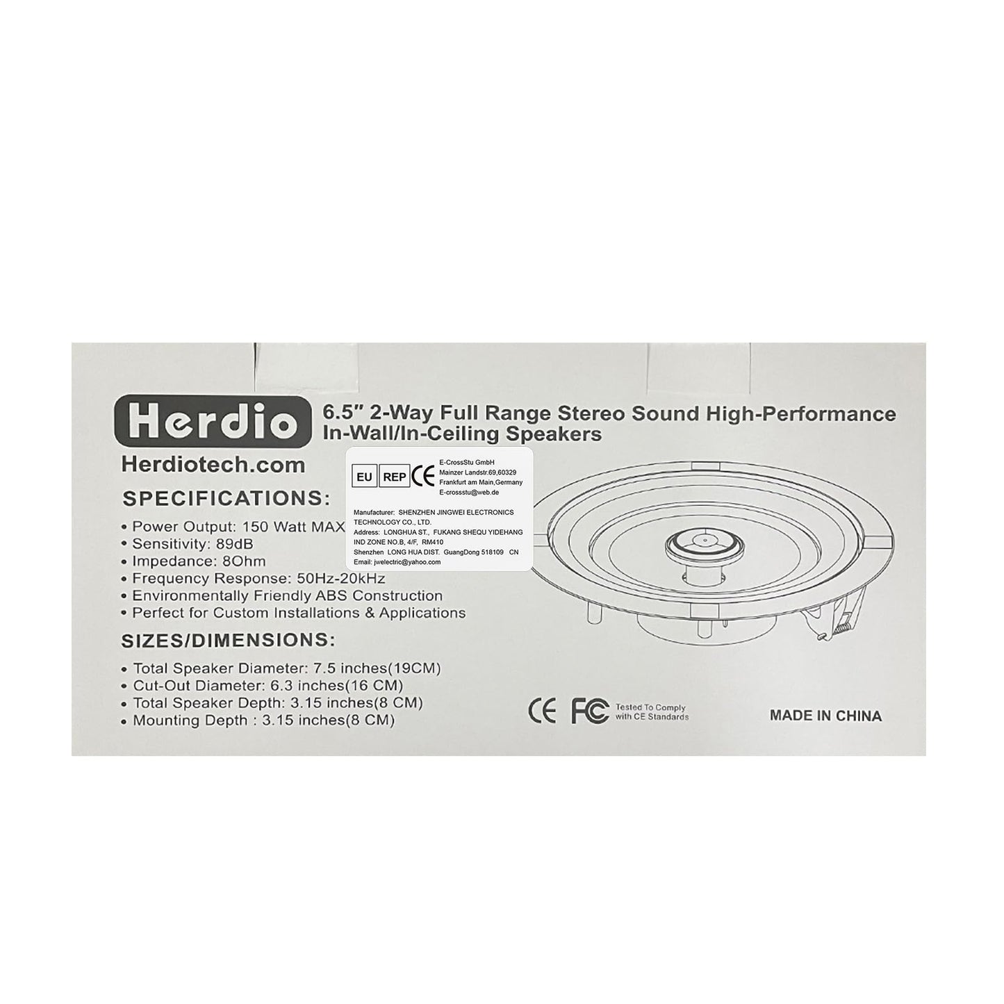 Herdio 6.5" 600 Watts Bluetooth Ceiling Speakers Wireless Home Recessed Speaker System Suitable for Indoor,Kitchen,Home Theater,Bedroom,Office,Covered Patio（4 Speakers）