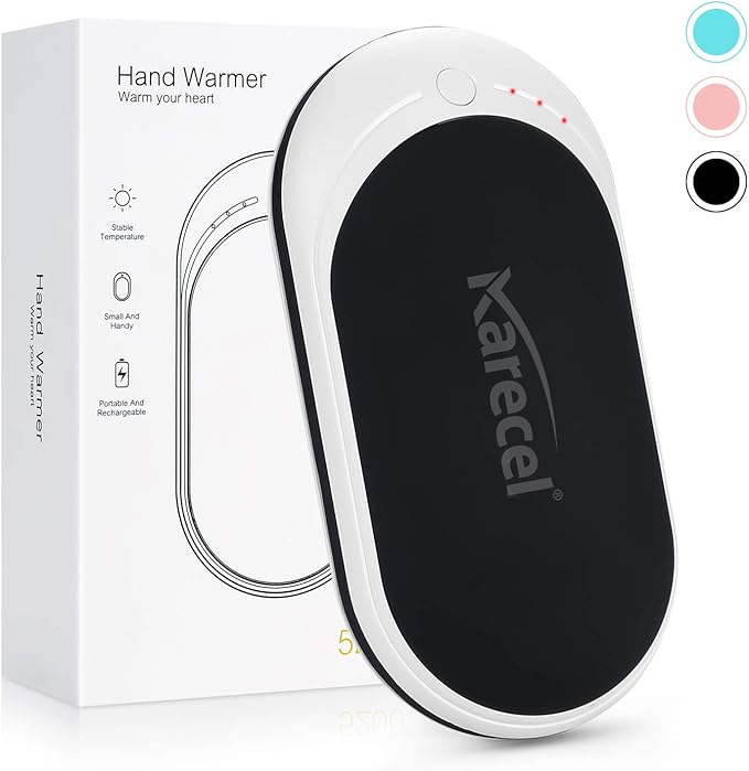 Karecel Hand Warmer Rechargeable, 5200mAh Electric Hand Warmer & Power Bank, Double-Sided Heating, USB Quick Charge, Portable Pocket Heater Handwarmer for Women Mens Gifts, Camping, Winter Sports