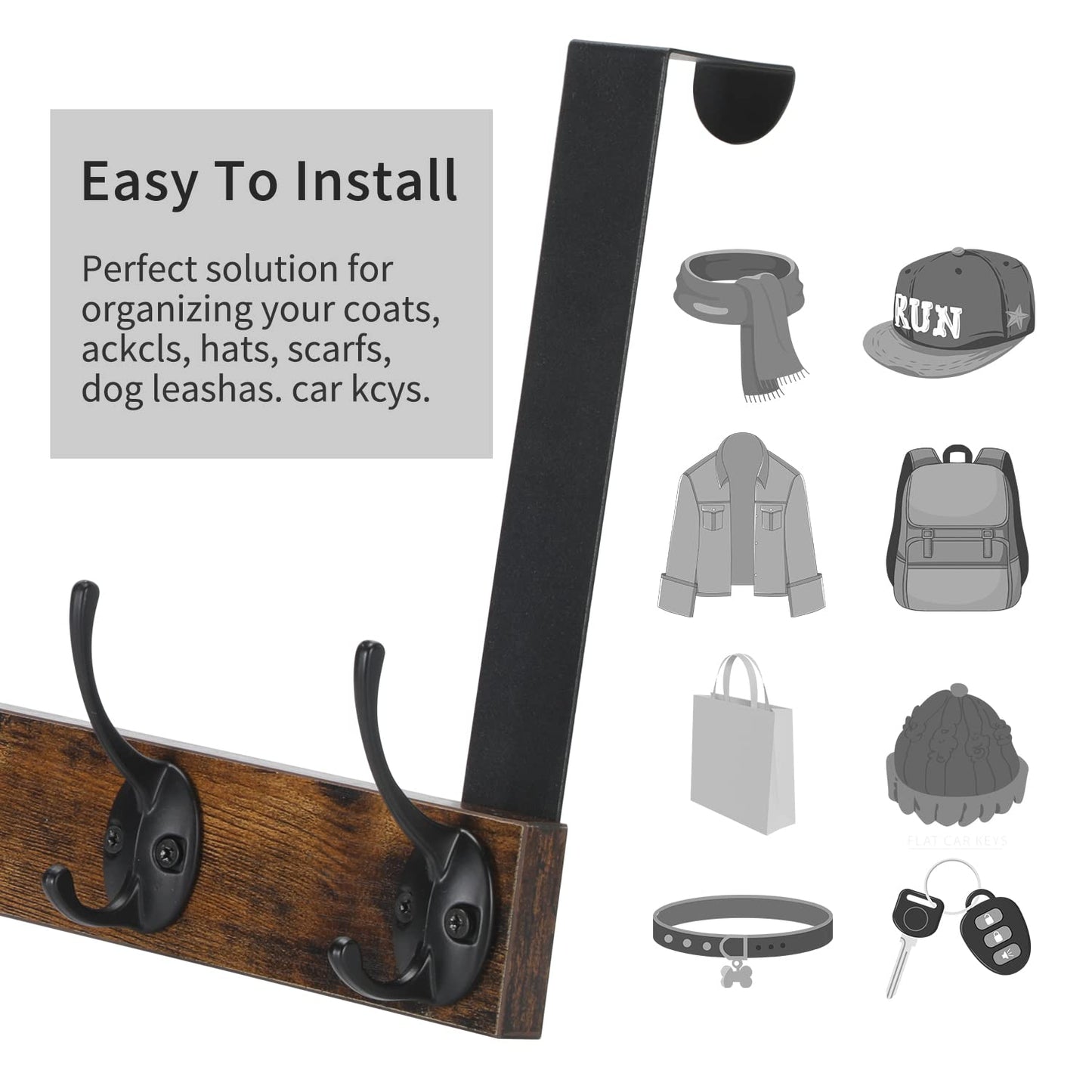 YINMIT Over The Door Hooks, Wooden Door Hanger, Door Hanger Hook, Over The Door Towel Rack, Door Coat Hanger, Door Coat Rack, Door Hooks for Hanging Towels, Clothes, Hats