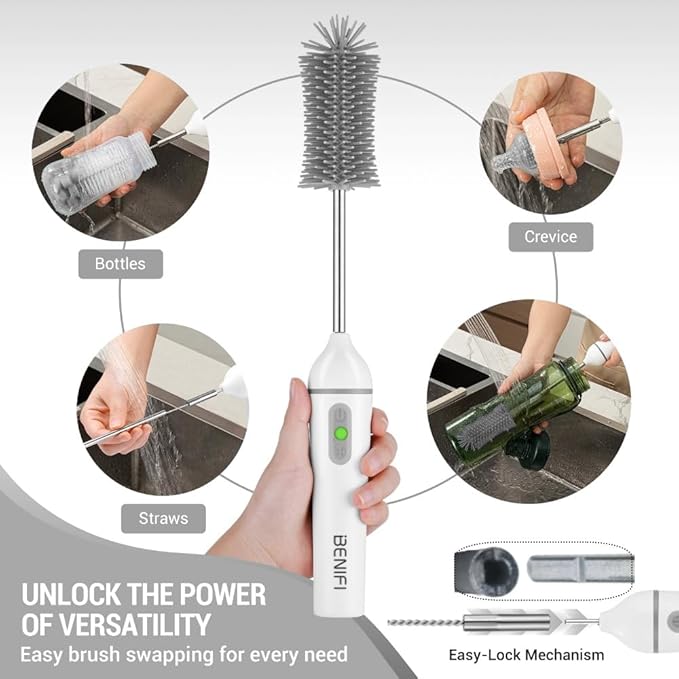 Individual Bottle Brushes Set,Sponge Bottle Brush,Narrow-Mouth Bottle Brush, Nylon Bristle Brush for Benifi Electric Bottle Cleaner Using(Brush Set, WOET)
