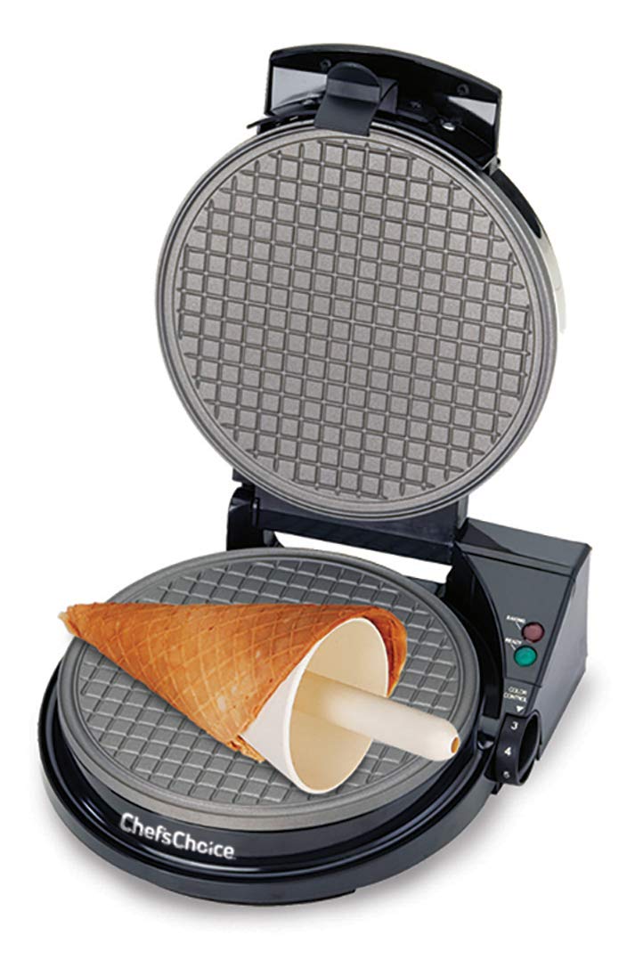 Chef'sChoice Ice Cream Cone Maker WaffleCone Express With Nonstick Heating Plates Instant Heat Recovery Creates Delicious Homemade Sugar and Waffle Cones Easy to Clean, 1050-Watts, Silver