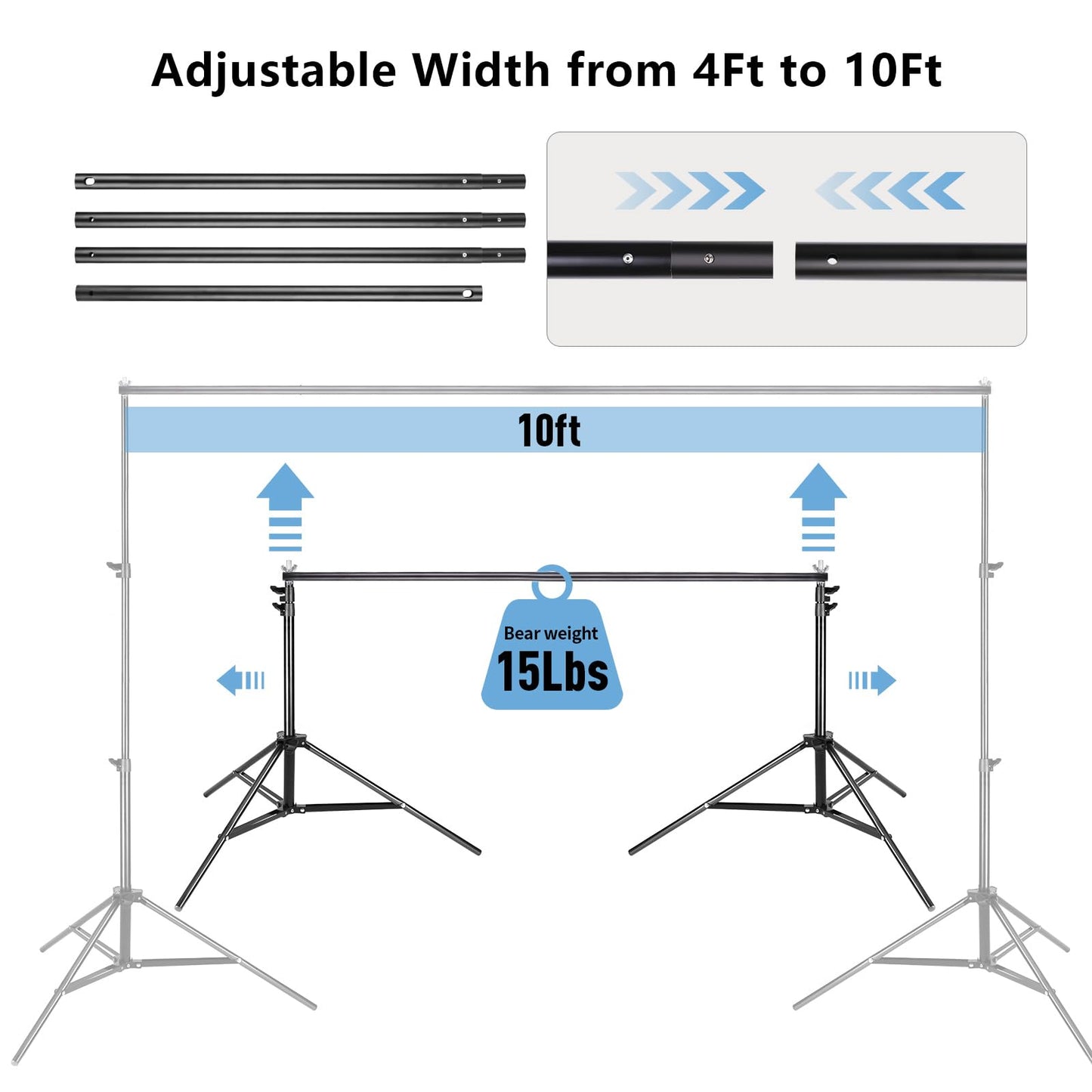 ZBWW Backdrop Stand 6.5x10ft, Photo Video Studio Adjustable Backdrop Stand for Parties, Wedding, Photography, Advertising Display