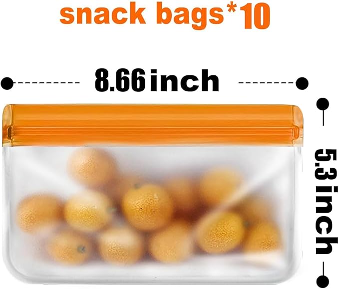 Reusable Snack Bags Dishwasher Safe,10Pack BPA Free Silicone Storage Bags,Extra Thick Leak-proof Silicone Snack Pouch for Candy, Cereal, Travel Items, Home Organization(Yellow)