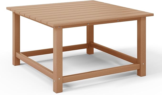 Costaelm Patio Conversation Set, 5 Piece Balcony Furniture, Small Patio Firepit Furniture Outdoor Adirondack Square Coffee Table and Chair for Backyard Lawn Porch Pool Garden, Teak