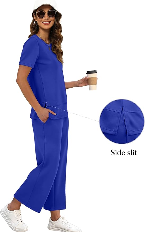 XIEERDUO Women's Side Slit Lounge Sets 2026 Fashion 2 Piece Travel Outfits Cozy Loungewear Wide Leg Tracksuits S-3XL