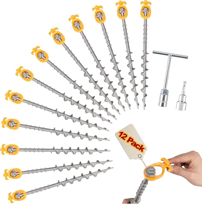 Keltrion 12 PCS Screw in Tent Stakes for Women Men - Ground Anchors for Sand, Canopy, Trampolines, Camping Aluminium Heavy Duty Rust Prevention Pegs Drillable Lightweight Safe - Silvery 14 inch