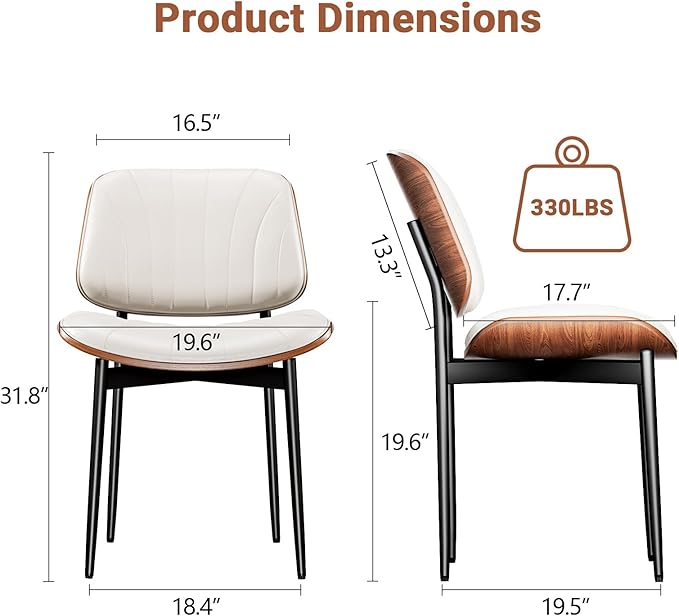YaFiti Dining Chairs Set of 2, Dining Room and Kitchen Chairs, Mid Century Modern Accent Chair, Upholstered PU Leather Chairs for Vanity with Walnut Bentwood and Metal Legs, Beige
