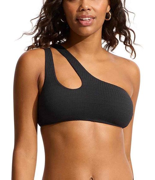 Seafolly Women's Standard Bandeau One Shoulder Bikini Top Swimsuit, Sea Dive Black