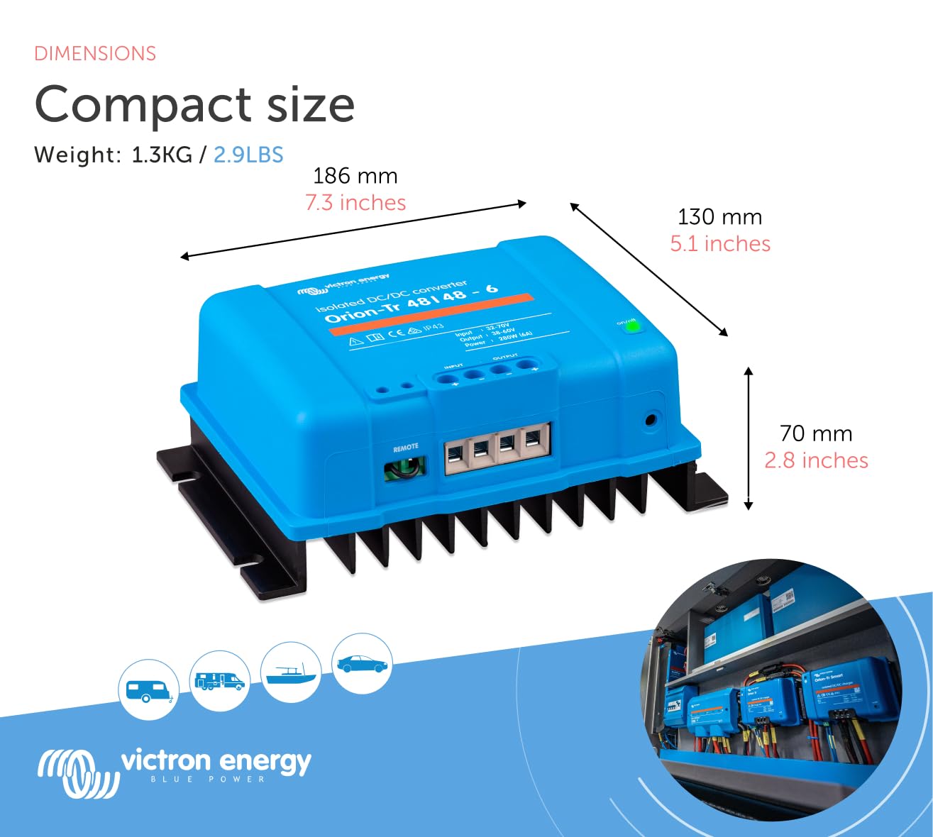 Victron Energy Orion-Tr Dc To Dc Converter - 48/48-Volt 6 Amp 280-Watt - Ip43 Protected - For Dual Battery Systems - Isolated