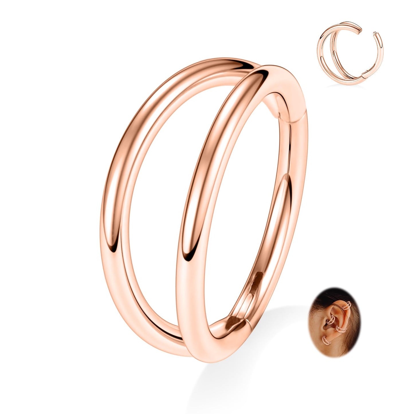 FUNLMO Tragus Helix Conch Rook Daith Piercing Jewelry Double Hoop Nose Ring Septum Ring Nose Ring Cartilage Hoop Earring 316L Su