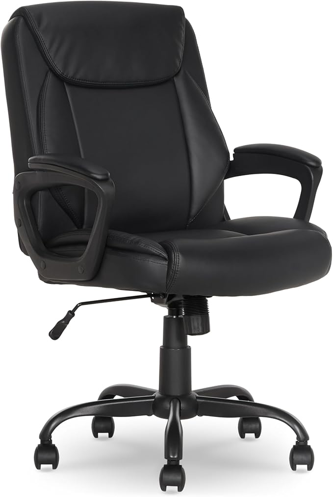Amazon Basics Classic Puresoft PU Padded Mid-Back Height Adjustable Office Computer Desk Chair with Armrest, 26"D x 23.75"...