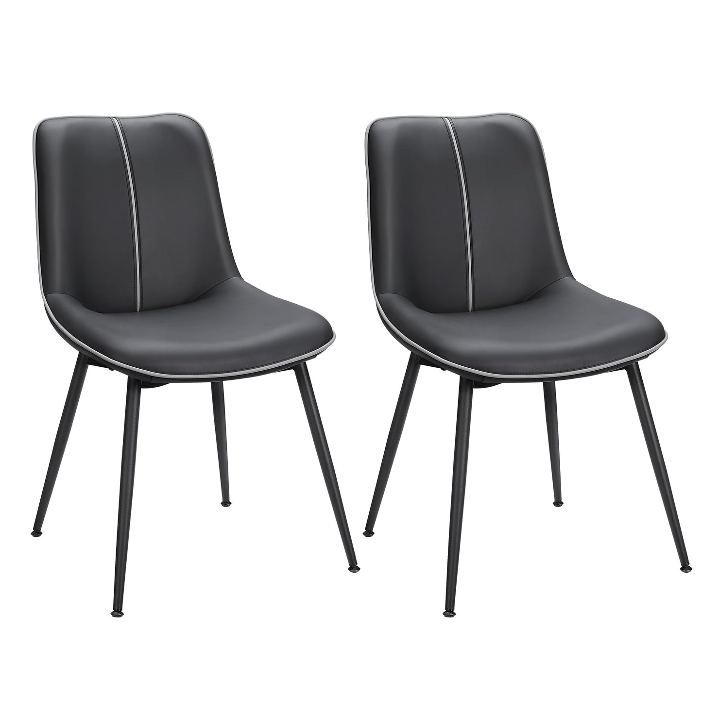 VASAGLE Leather Dining Chairs Set of 2, Comfortable Upholstered Seat Dining Room Chairs with Swivel Leveling Feet, Curved Backrest Kitchen Chair for Living, Restaurant, Easy Assemble, Ink Black