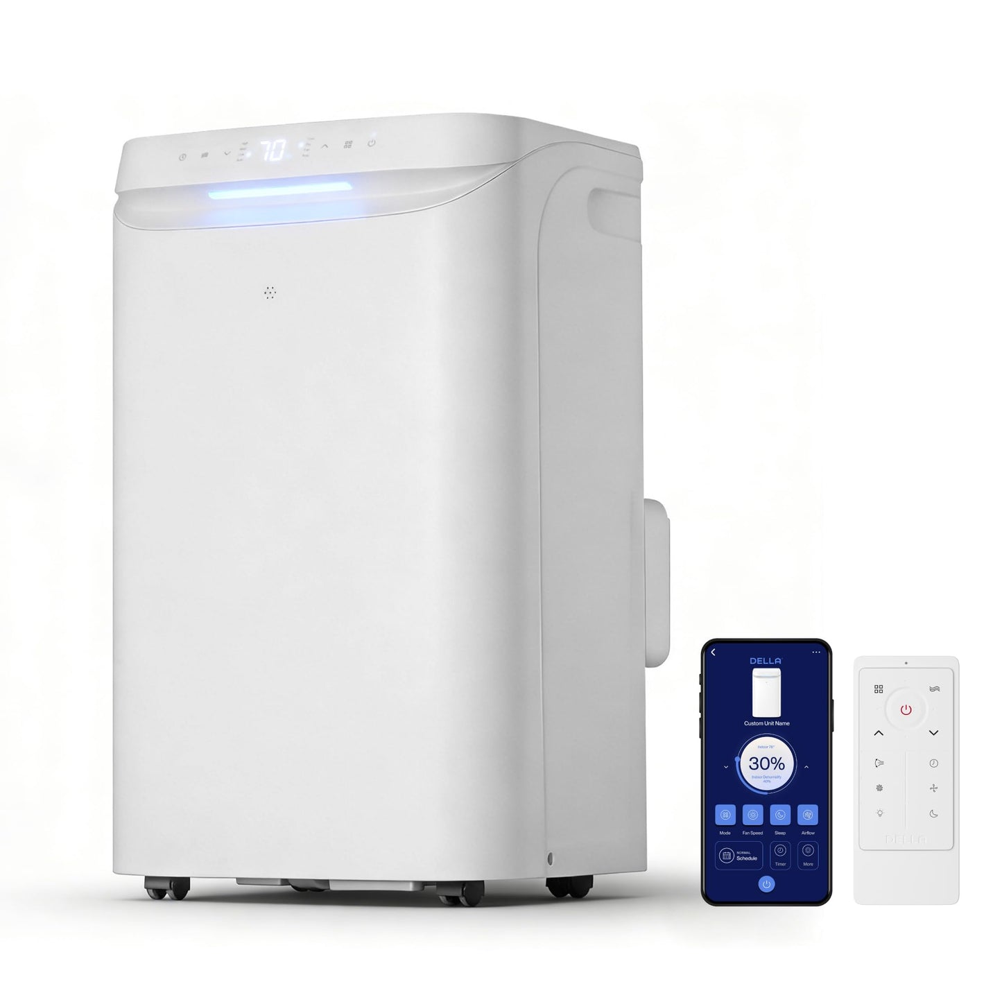 DELLA Sylro Series Smart Portable AC, 12,000 BTU Free-Standing Cooling AC with Fan & Dehumidifier, 45dB Ultra Quiet, APP/Voice/Remote Control, 4 Speed, Turbo & Sleep Mode, Fits 20.5"–67.3" Windows
