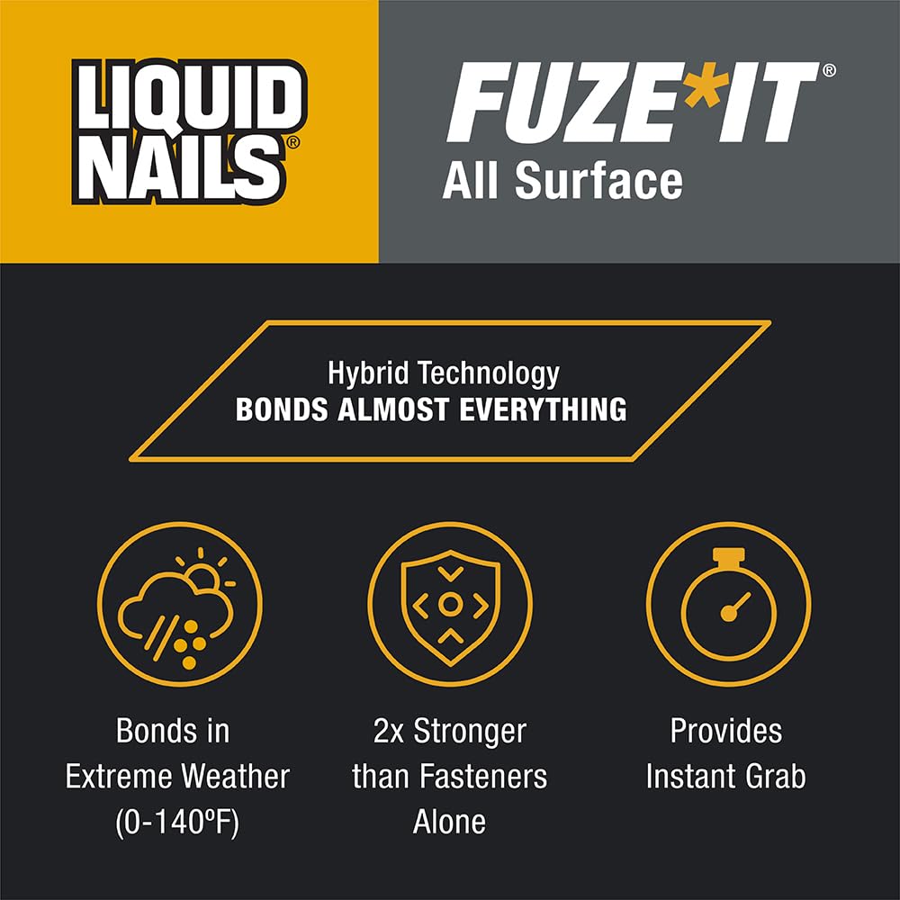 Liquid Nails 56198673380 LN-2000 FuzeIt All Surface Construction Adhesive (9-Ounce) , Gray