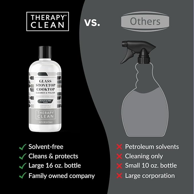 Therapy Glass Cooktop Cleaner Kit - 16oz with Scraper & 3 Non-Scratch Pads - For Electric, Induction, Ceramic & Gas Stove Top - Heavy Duty Flat Top Stove Cleaner & Polish