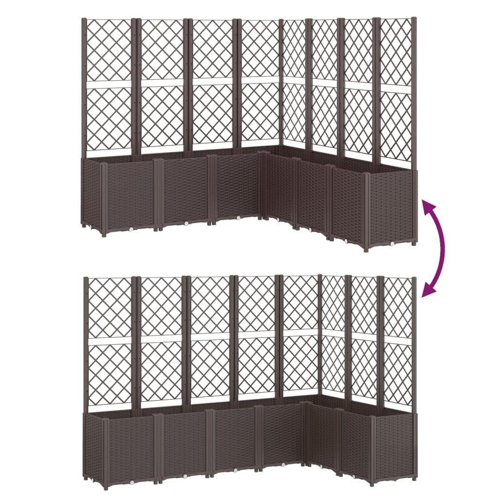 hliofuir Garden Planter with Trellis 63"x63"x55" Brown Modular Raised Planter Box UV Stable Polypropylene for Climbing Plants, Outdoor Garden Bed Patio Balcony