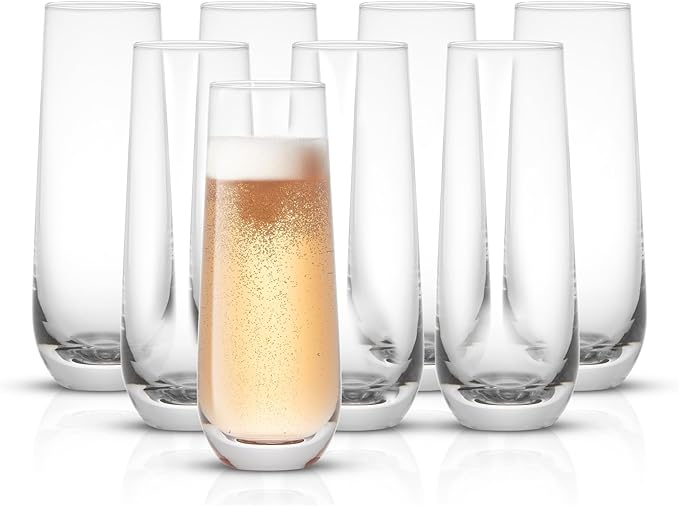 JoyJolt Milo Stemless Champagne Flutes Set of 8 Crystal Glasses. 9.5oz Prosecco Wine Flute, Mimosa Glasses, Cocktail Glass...