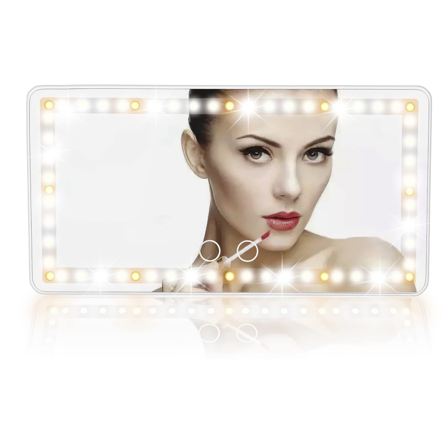 UYYE Car Visor Vanity Mirror, Rear Makeup Mirror, Touch on Screen & 3 Light Modes, Rechargeable Travel Makeup Mirror with LED Li