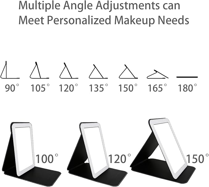 White Foldable Desk Mirror, 6.5×8.9” Adjustable Angle Rounded Rectangle PU Edge Covering Travel Mirror with Stand (LWhite)