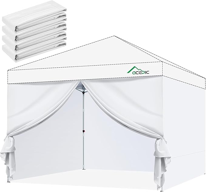 Acepic Instant Canopy Tent Sidewalls for 10x10 Pop Up Canopy 210D Waterproof,4 Piece Sidewalls, with Doors,White(4PCS Side...