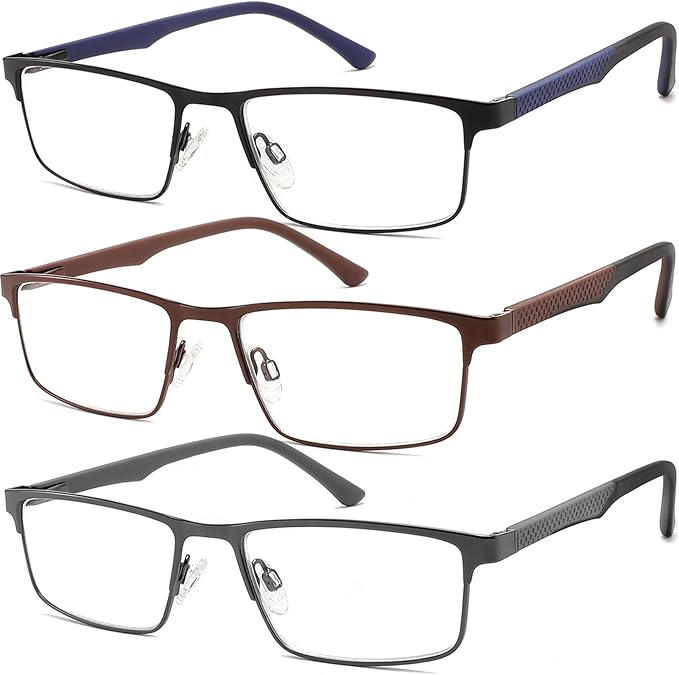 READITEASY 3 Pack Reading Glasses 2.5 Men Blue Light Blocking, Readers Men with Spring Hinge Reduce Eyestrain/UV/Dryness, ...