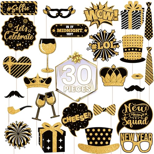 Katchon, 30 Pcs, Glitter New Years Photo Booth Props | NYE Photo Booth Props for New Years Eve Party Supplies 2026 | New Y...