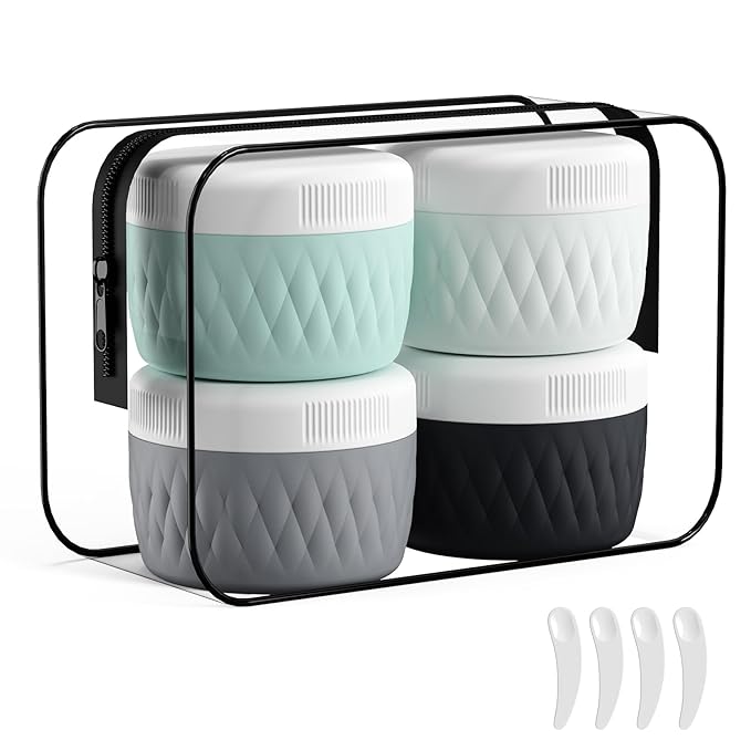 Travel Containers for Toiletries, Silicone Cream Jars BPA-Free, TSA Approved 3oz Travel Size Containers, Leak-proof Silicone Jars with Lid for Cosmetic Face Hand Body Cream (4 Pack)